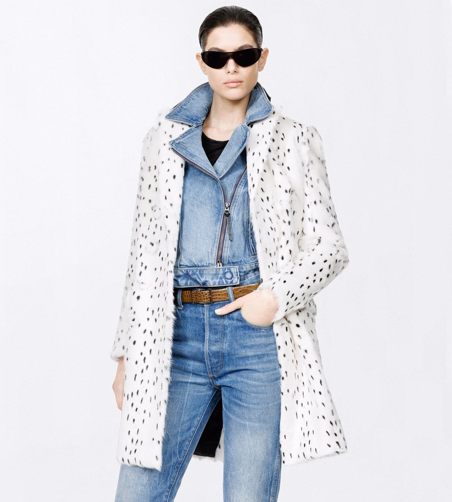 PRINTED LONG HAIR SHEARLING AND NAPPA LEATHER PEACOAT