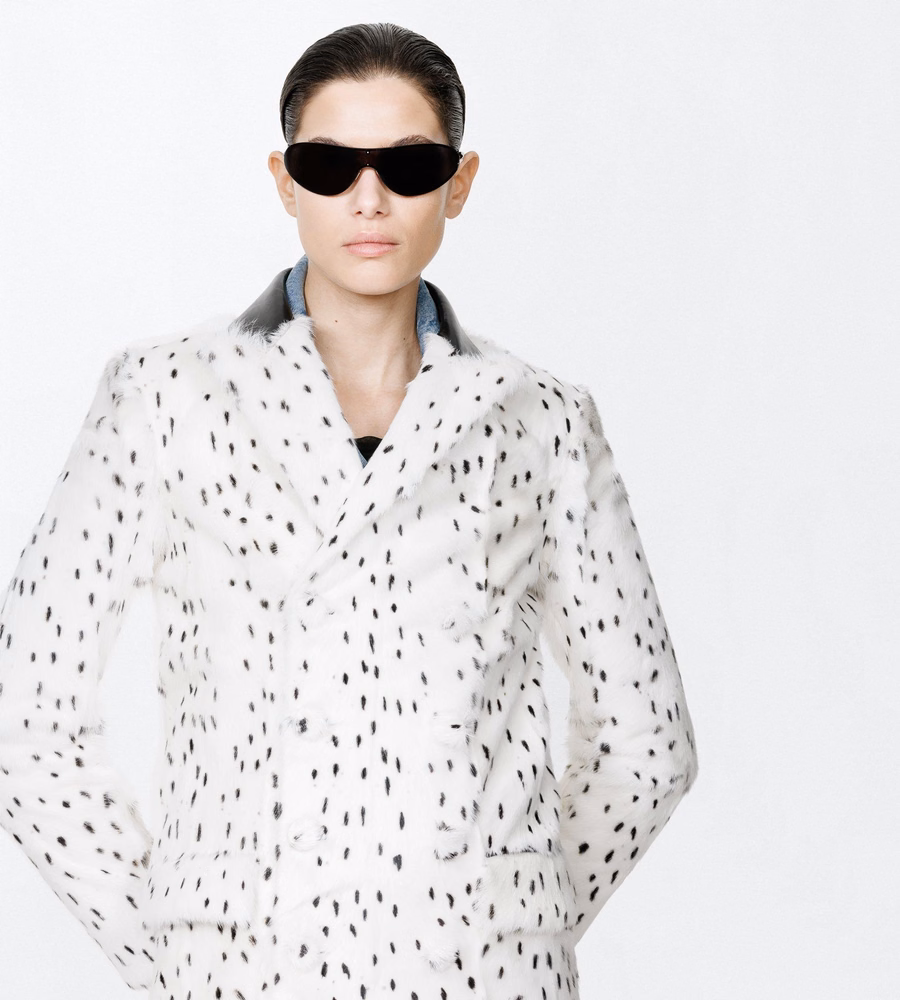 PRINTED LONG HAIR SHEARLING AND NAPPA LEATHER PEACOAT