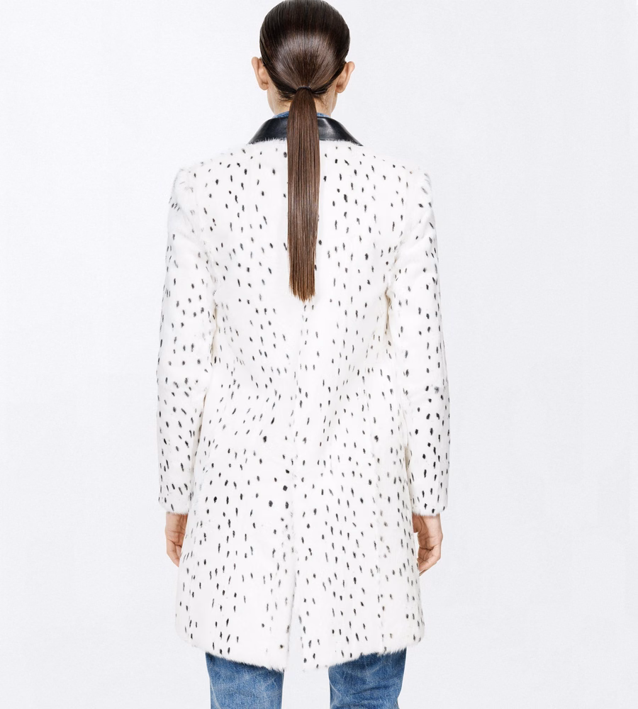 PRINTED LONG HAIR SHEARLING AND NAPPA LEATHER PEACOAT