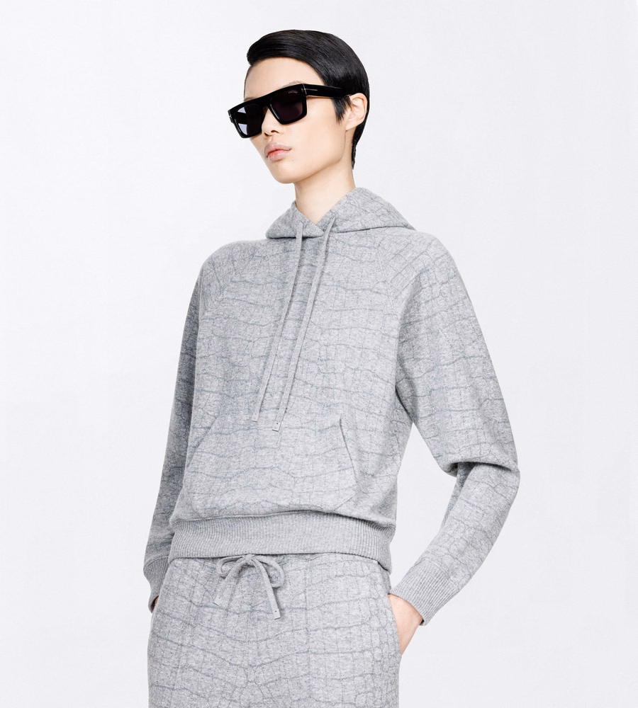 CASHMERE COTTON CROCO JACQUARD JERSEY HOODIE