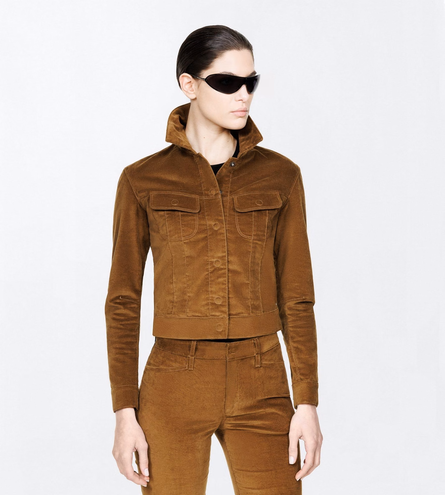 STRETCH COTTON VELVET WESTERN JACKET WITH T-TRIM