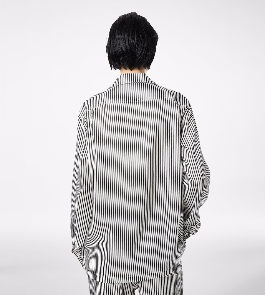 STRIPED SILK PJ SHIRT WITH PIPING AND TONAL TF EMBROIDERED LOGO