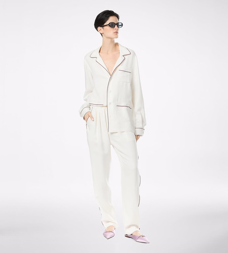 SILK TWILL PJ SHIRT WITH PIPING AND TONAL TF EMBROIDERED LOGO