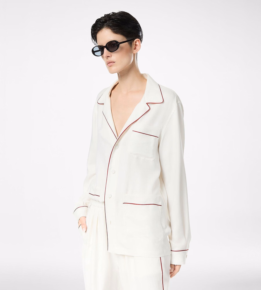 SILK TWILL PJ SHIRT WITH PIPING AND TONAL TF EMBROIDERED LOGO
