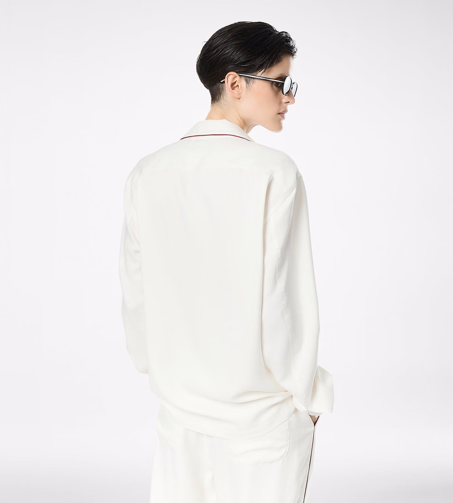SILK TWILL PJ SHIRT WITH PIPING AND TONAL TF EMBROIDERED LOGO