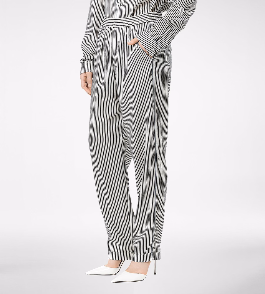 STRIPED SILK PJ PANTS WITH PIPING
