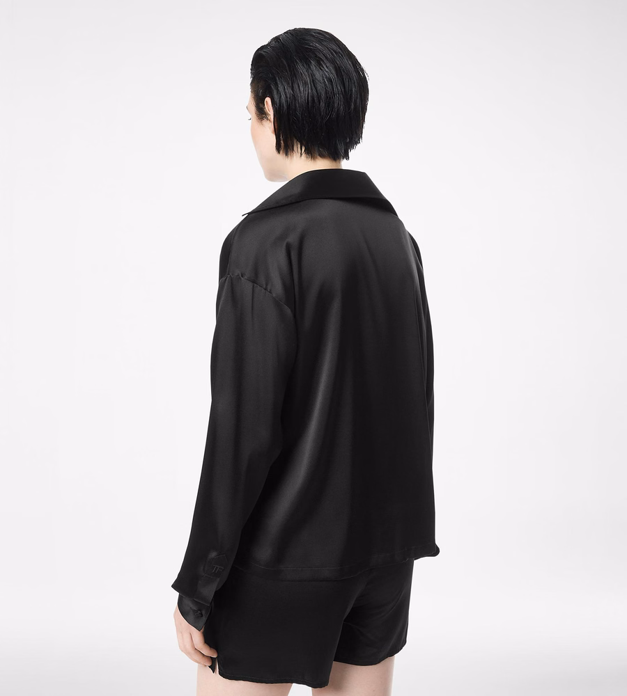 STRETCH SILK SATIN POLO WITH TONAL TF EMBROIDERED LOGO
