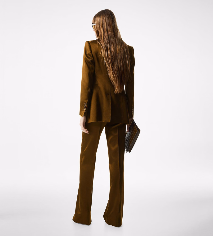 SILK AND WOOL TWILL TAILORED BOOT CUT PANTS