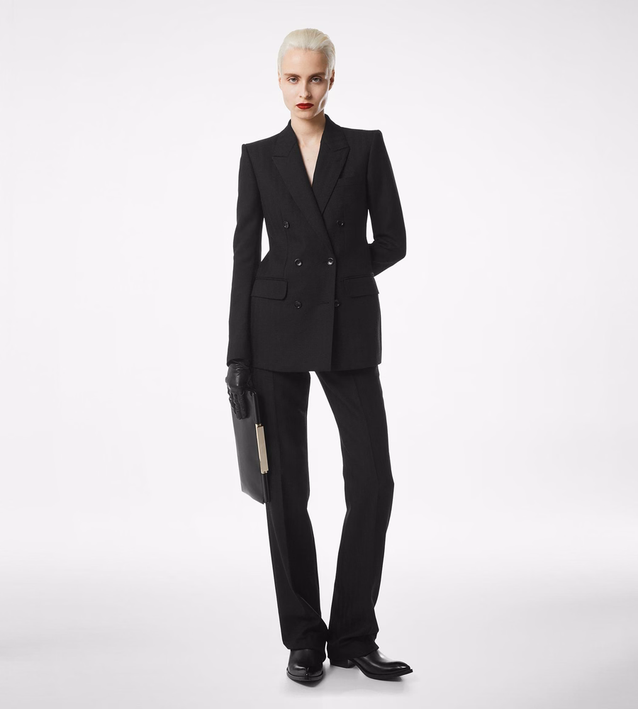 SHARP HERRINGBONE TAILORED STRAIGHT PANTS