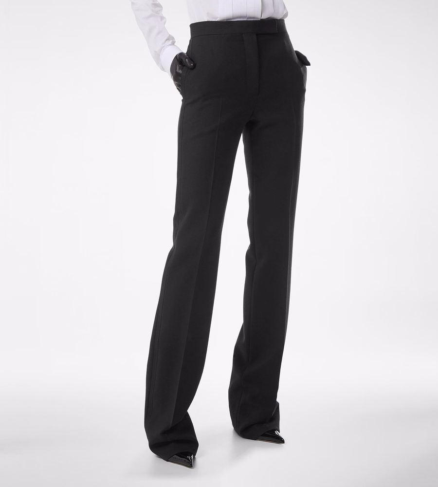 WOOL SILK BLEND TAILORED TUXEDO STRAIGHT PANTS