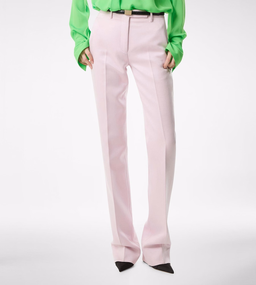 WASHED COTTON SILK BLEND DUCHESSE TAILORED STRAIGHT PANTS