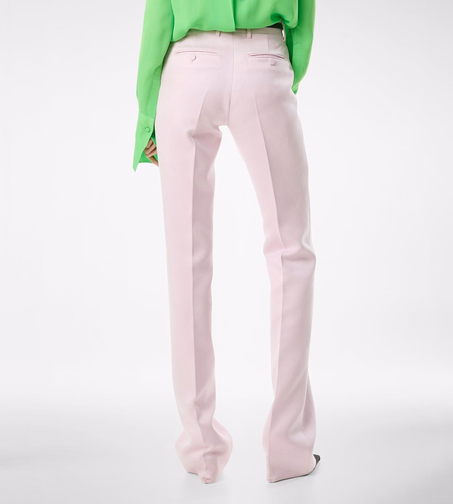 WASHED COTTON SILK BLEND DUCHESSE TAILORED STRAIGHT PANTS