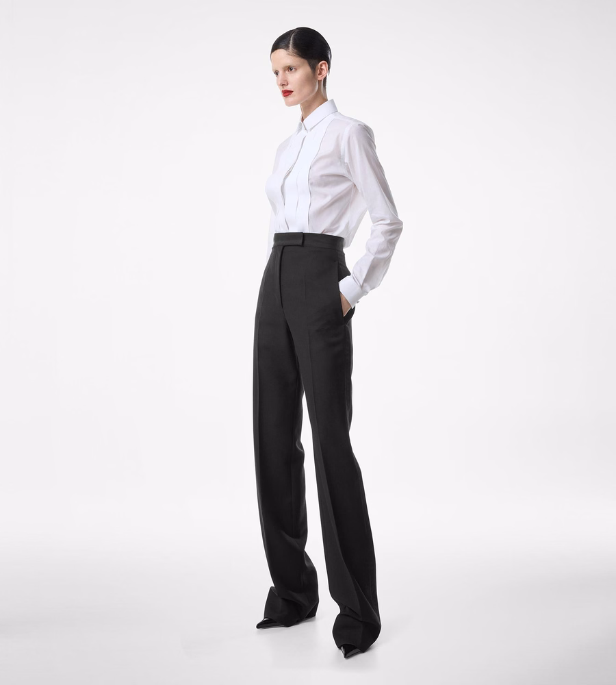 WOOL SILK BLEND HIGH-WAISTED TUXEDO PANTS