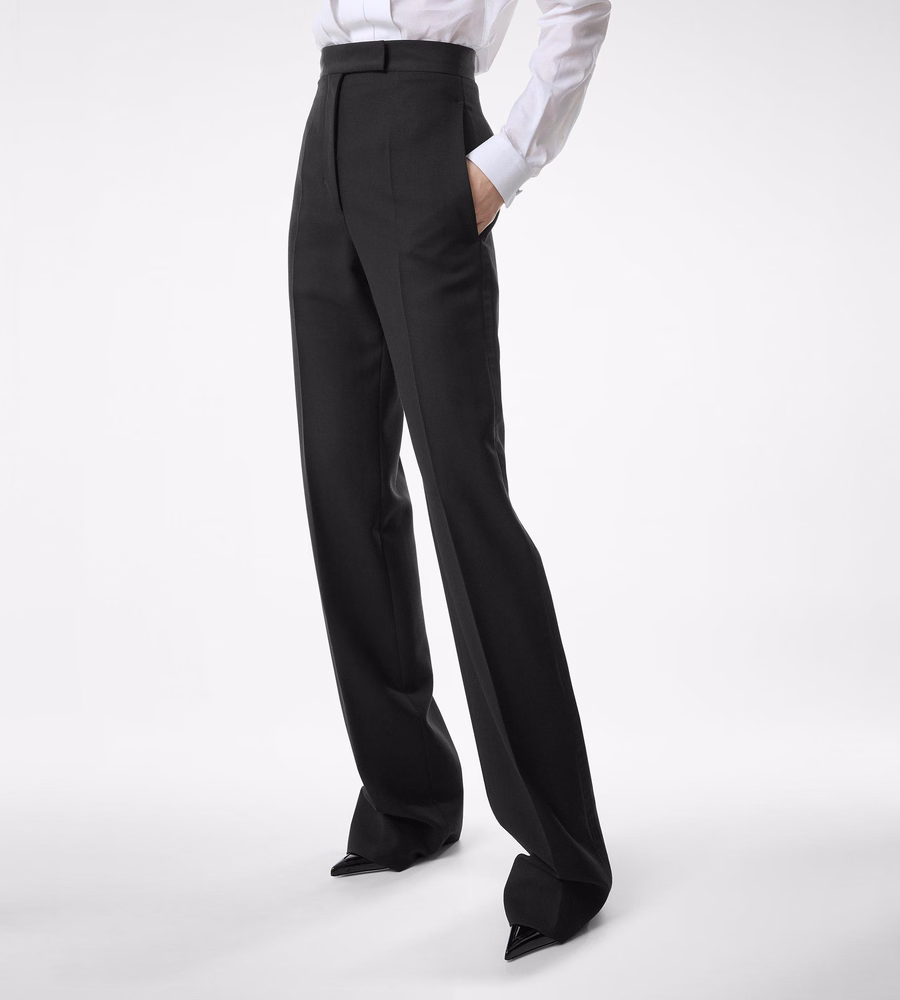 WOOL SILK BLEND HIGH-WAISTED TUXEDO PANTS