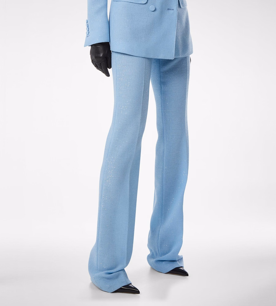 SEQUINED WOOL BLEND CREPE TAILORED STRAIGHT PANTS