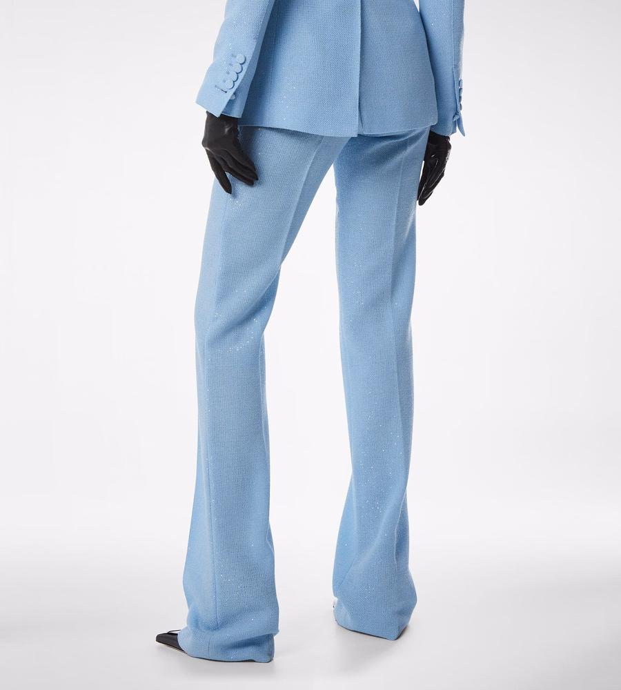 SEQUINED WOOL BLEND CREPE TAILORED STRAIGHT PANTS