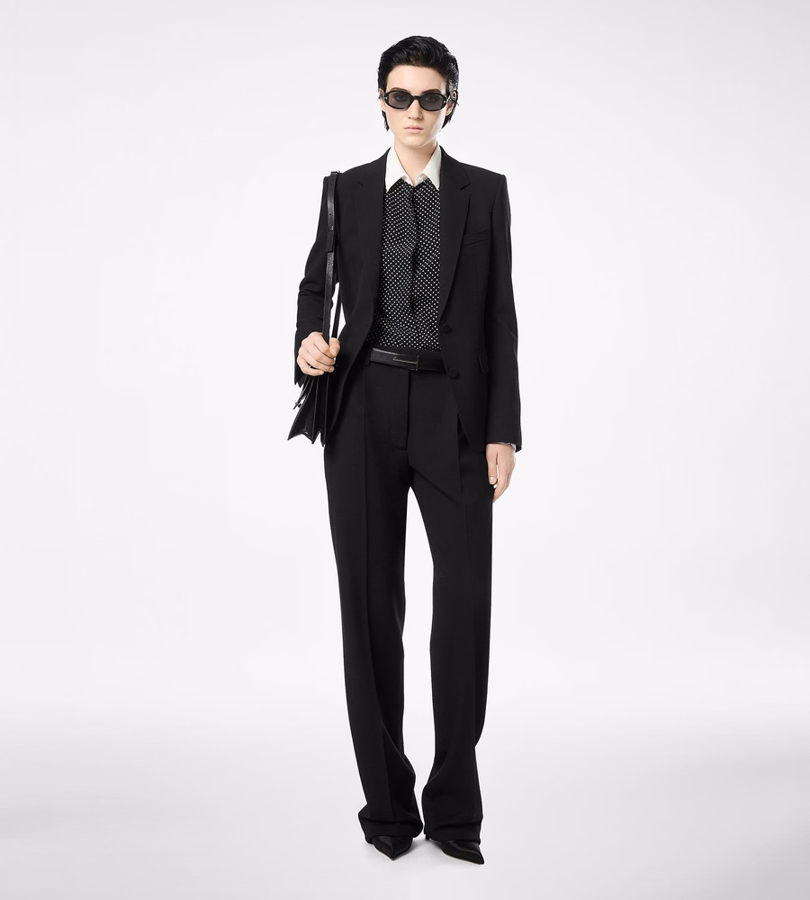 SHARP GRAIN DE POUDRE RELAXED PLEATED STRAIGHT PANTS