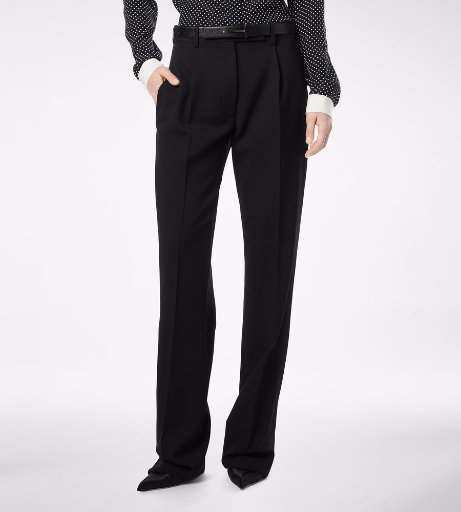 SHARP GRAIN DE POUDRE RELAXED PLEATED STRAIGHT PANTS