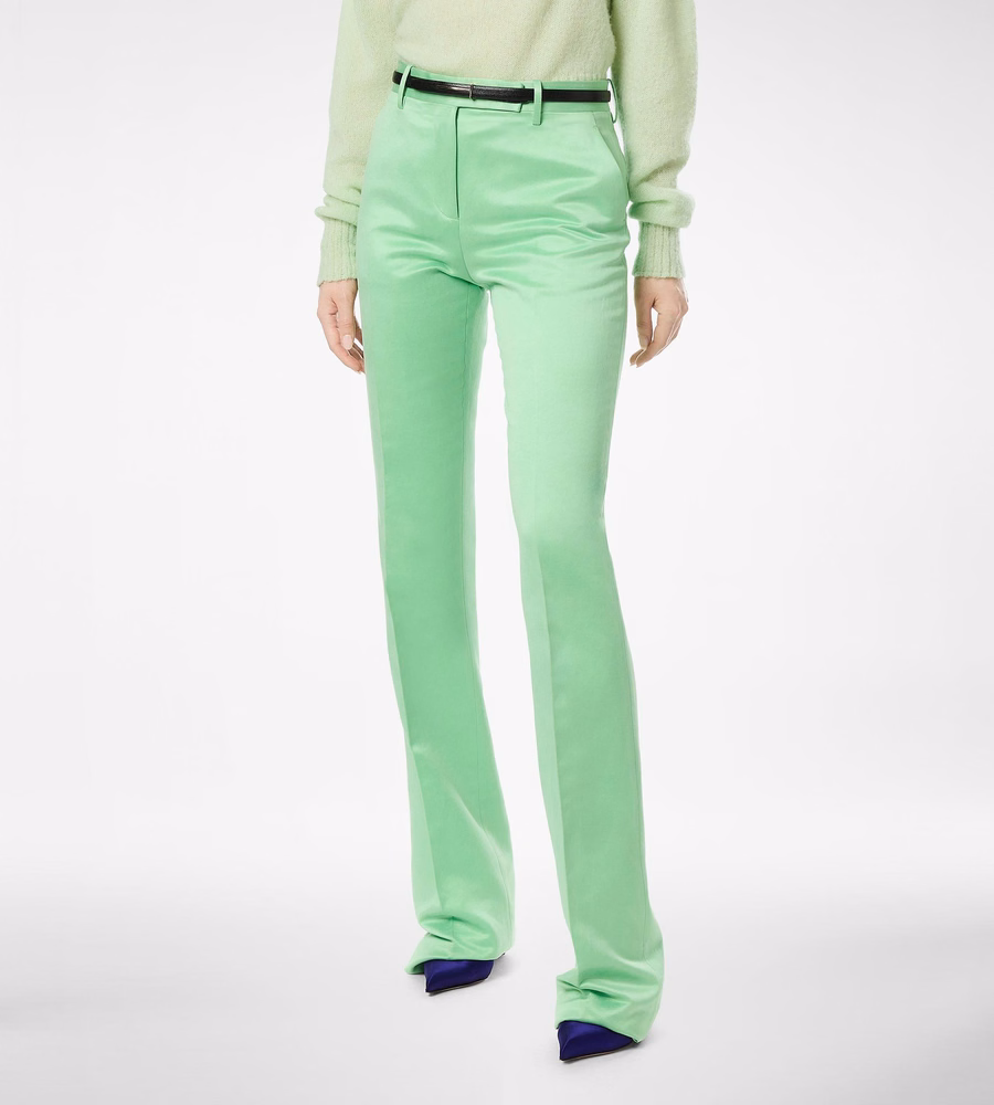 WASHED COTTON SILK BLEND DUCHESSE TAILORED STRAIGHT PANTS
