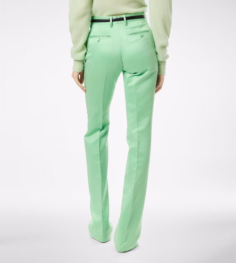 WASHED COTTON SILK BLEND DUCHESSE TAILORED STRAIGHT PANTS