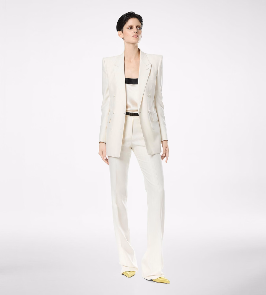 SHADOW STRIPE WOOL SILK TAILORED STRAIGHT PANTS