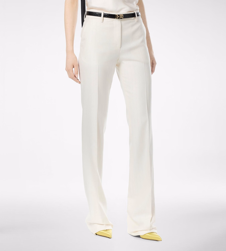 SHADOW STRIPE WOOL SILK TAILORED STRAIGHT PANTS