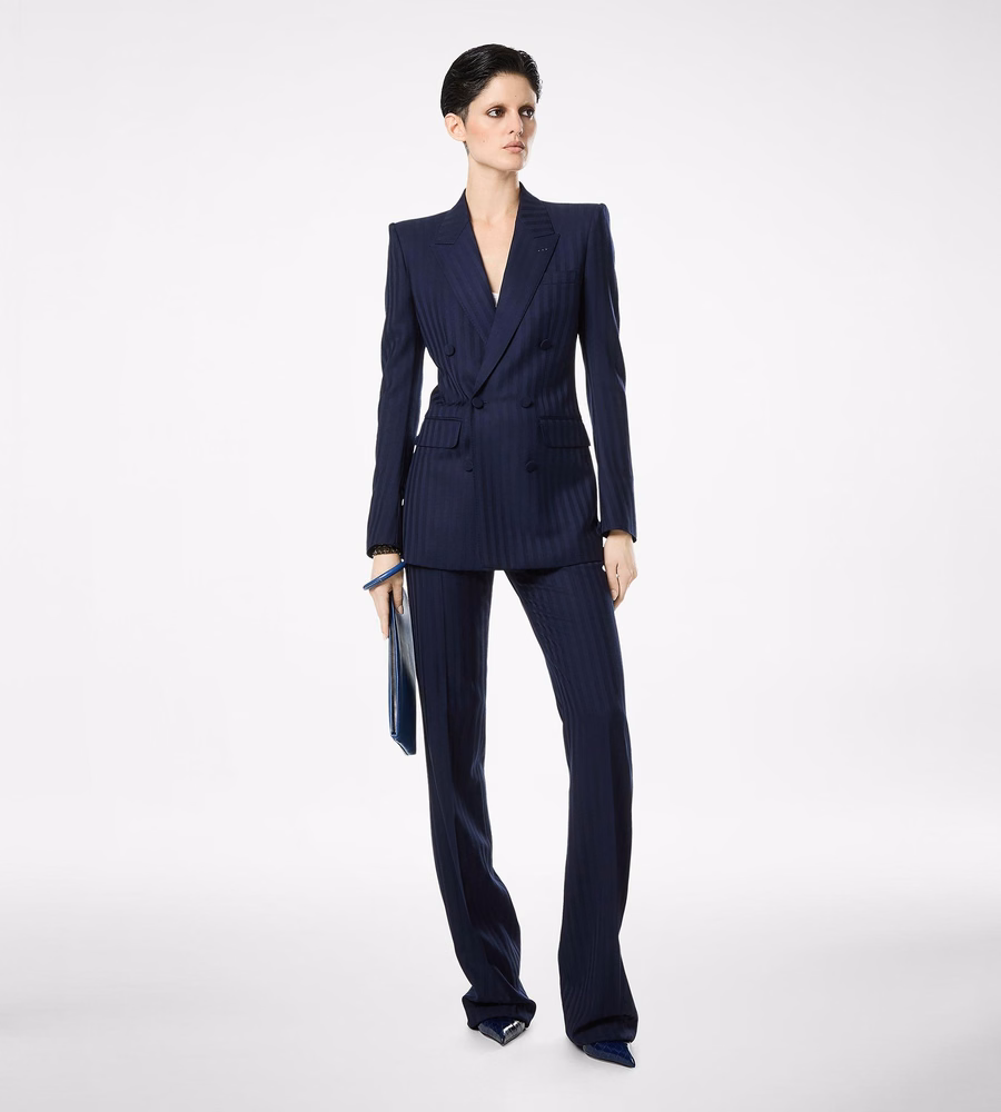 TONAL STRIPE VIRGIN WOOL TAILORED STRAIGHT PANTS