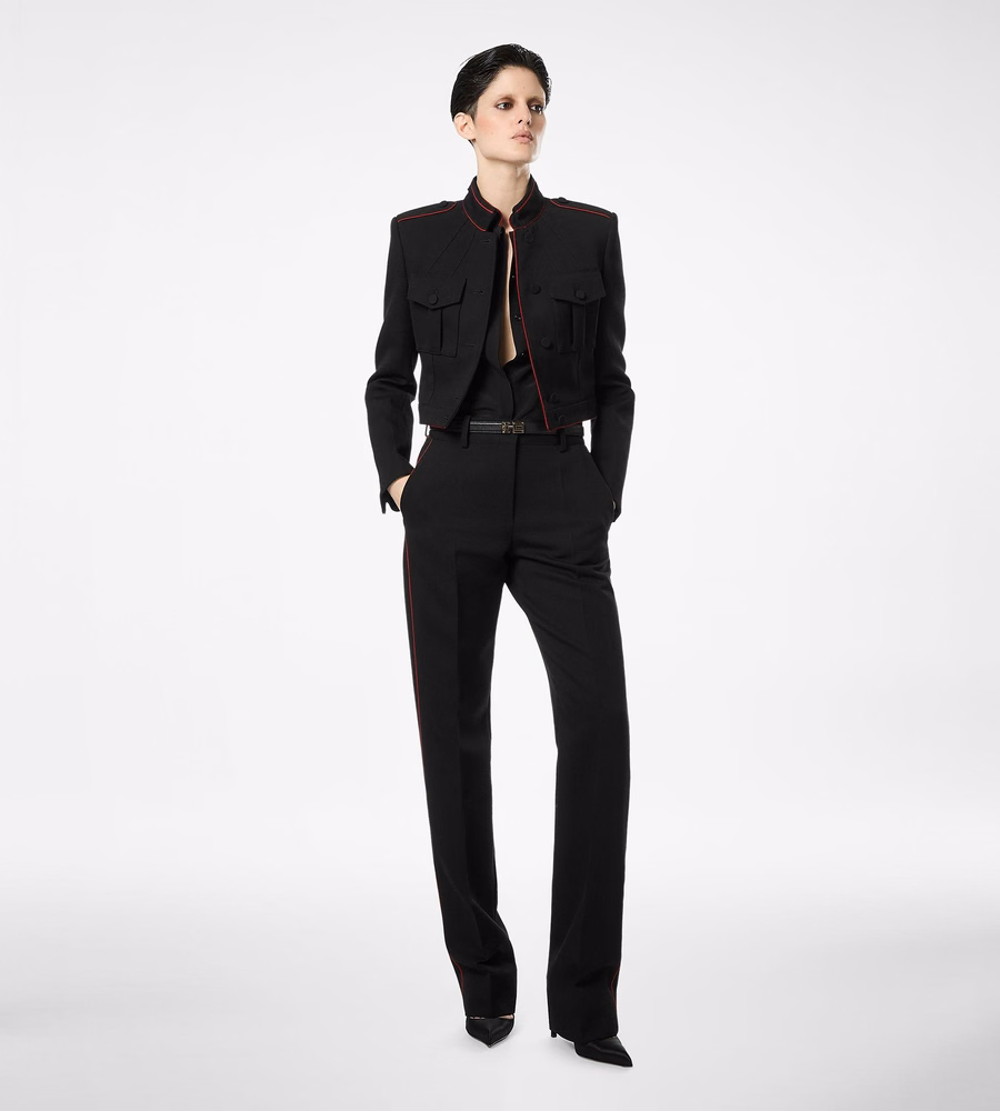 SHARP WOOL GABARDINE OFFICER PANTS WITH PIPING