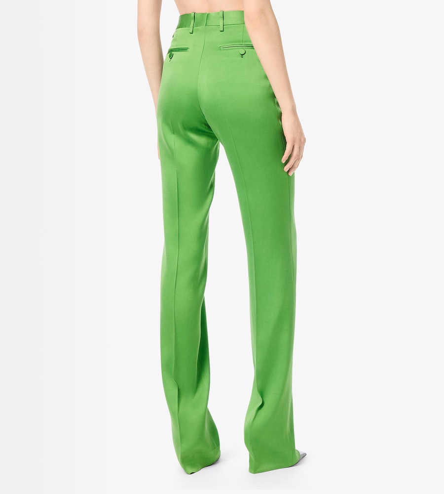 SILK WOOL TAILORED DOUBLE PLEAT STRAIGHT PANTS