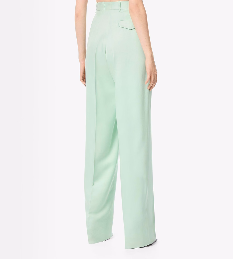 HEAVY SILK TWILL HIGH-WAIST TAILORED WIDE LEG PLEATED STRAIGHT PANTS