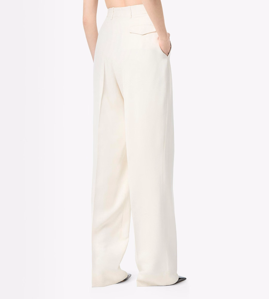 HEAVY SILK TWILL HIGH-WAIST TAILORED WIDE LEG PLEATED STRAIGHT PANTS