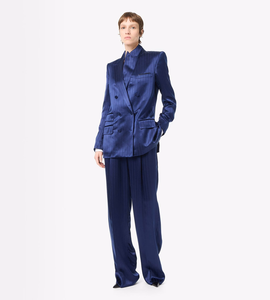 STRIPED HIGH-WAIST TAILORED WIDE LEG PLEATED STRAIGHT PANTS