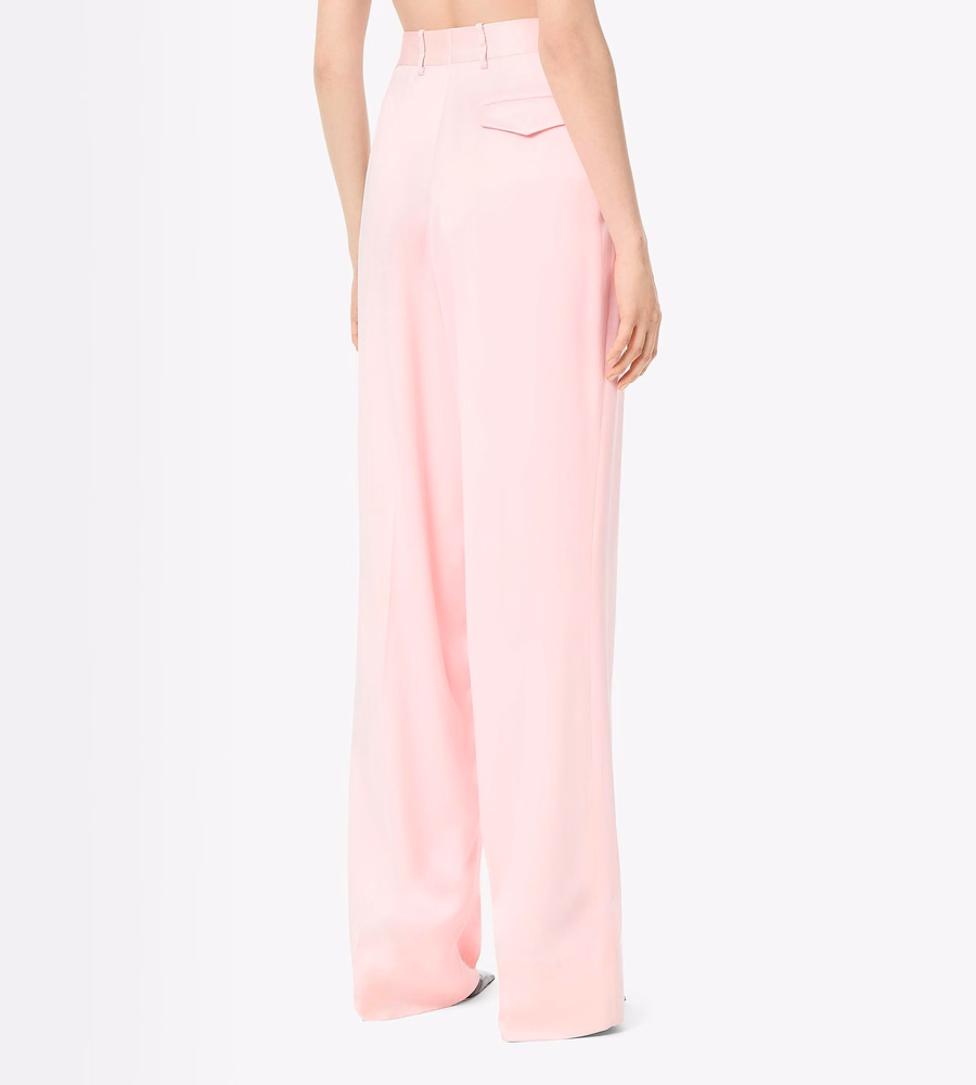 DOUBLE SILK SATIN HIGH-WAIST TAILORED WIDE LEG PLEATED STRAIGHT PANTS