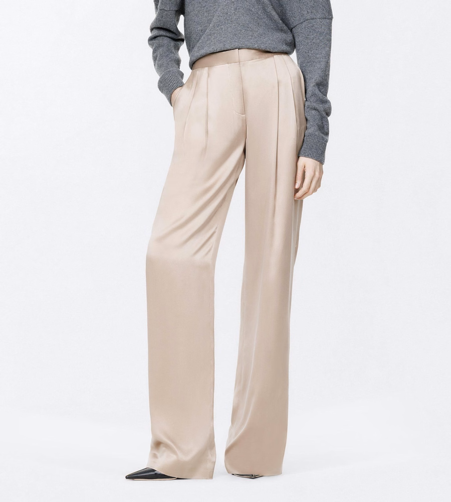 PEACH-FEEL SILK SATIN DOUBLE PLEAT PANTS