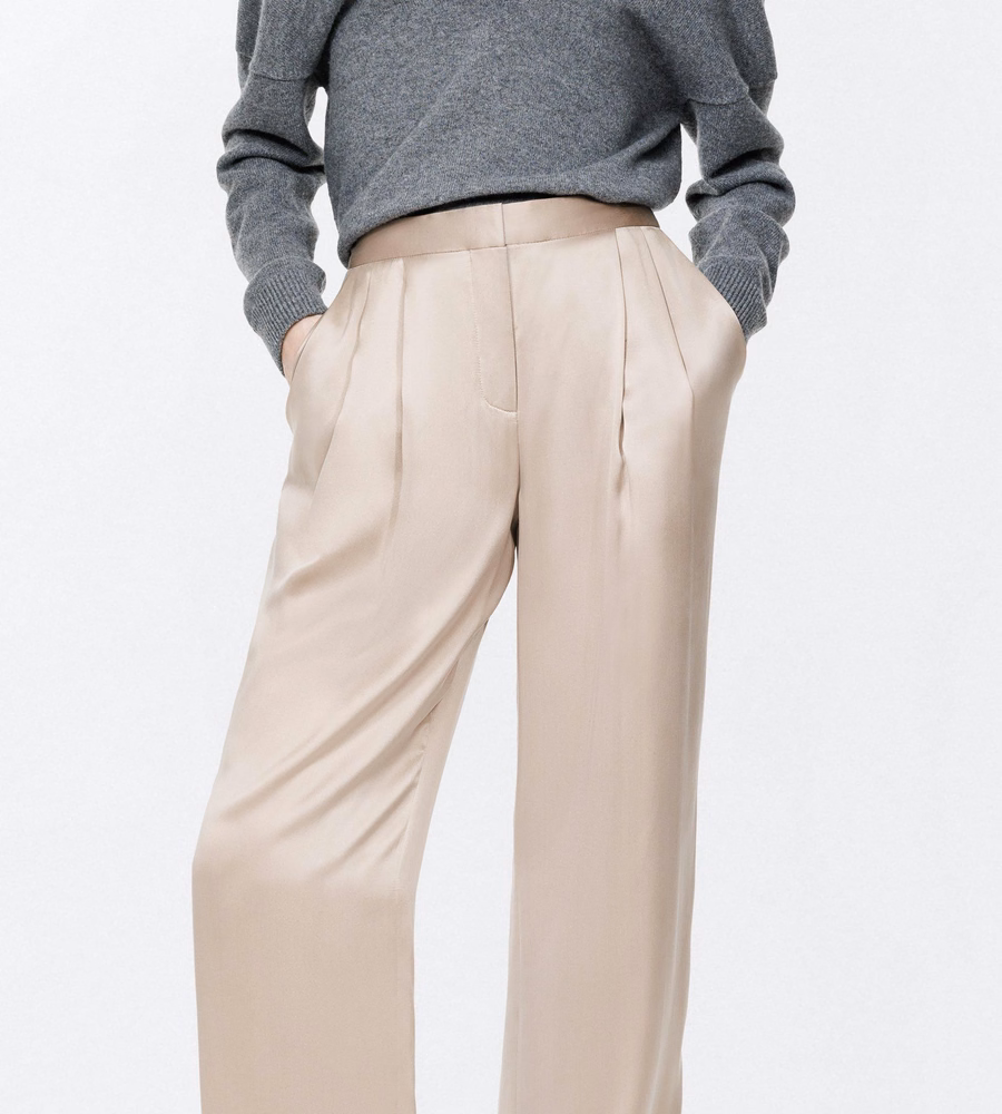 PEACH-FEEL SILK SATIN DOUBLE PLEAT PANTS