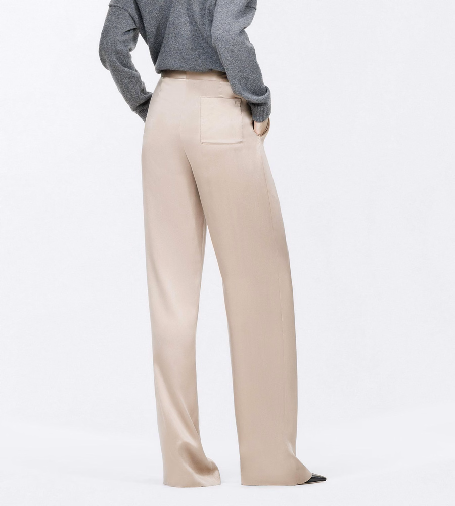 PEACH-FEEL SILK SATIN DOUBLE PLEAT PANTS