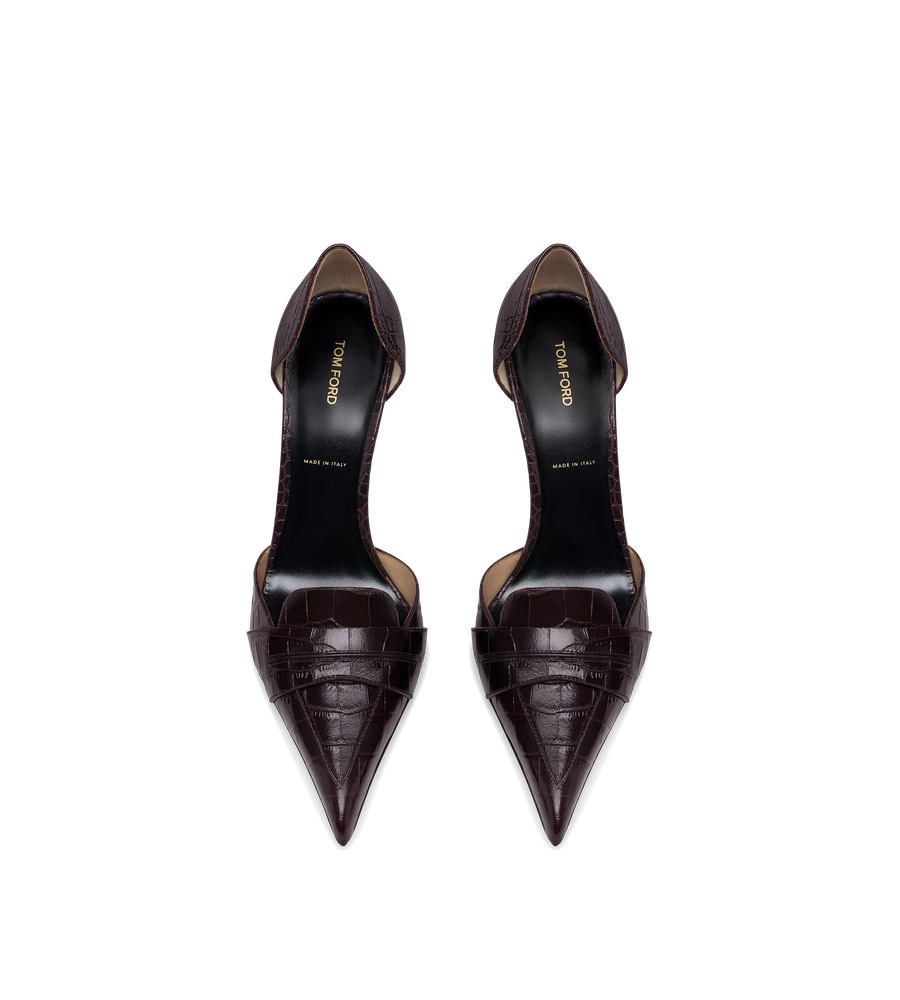 SHINY STAMPED CROCODILE LEATHER EVA D'ORSAY PUMP