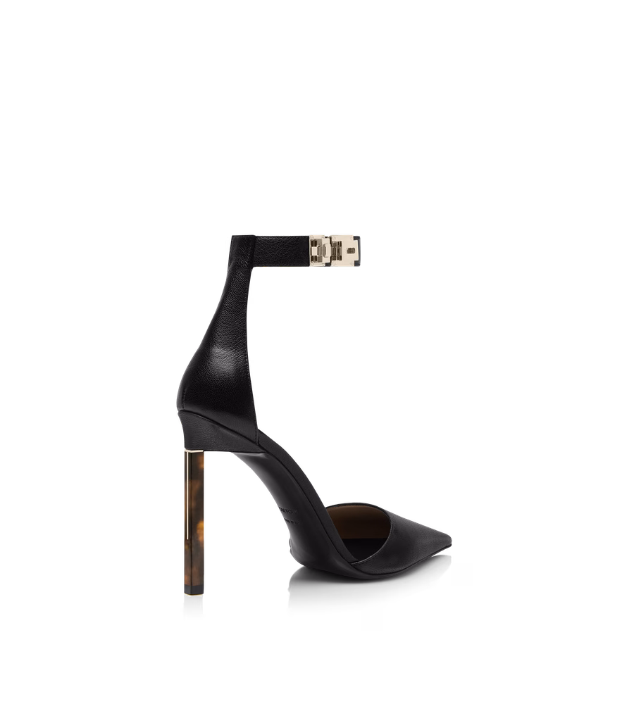 SUPPLE GRAIN LEATHER T LATCH ANKLE STRAP PUMP