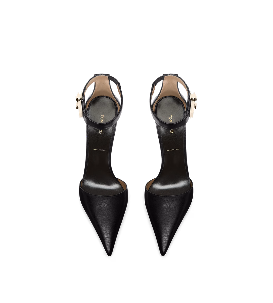 SUPPLE GRAIN LEATHER T LATCH ANKLE STRAP PUMP