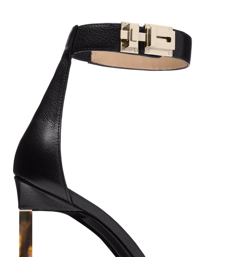 SUPPLE GRAIN LEATHER T LATCH ANKLE STRAP PUMP