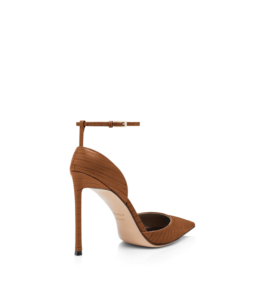 TEJUS-EFFECT PRINTED LEATHER VERTIGO ANKLE STRAP PUMP