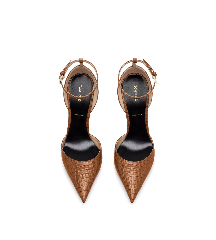 TEJUS-EFFECT PRINTED LEATHER VERTIGO ANKLE STRAP PUMP
