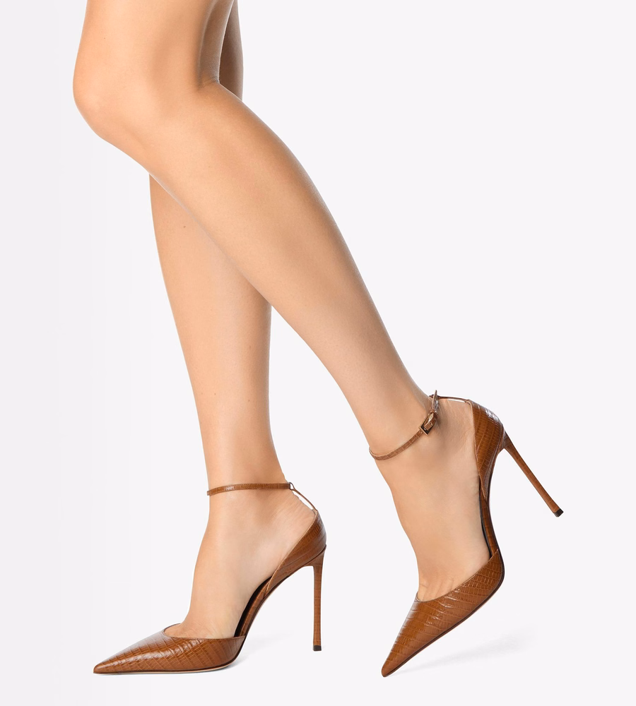 TEJUS-EFFECT PRINTED LEATHER VERTIGO ANKLE STRAP PUMP