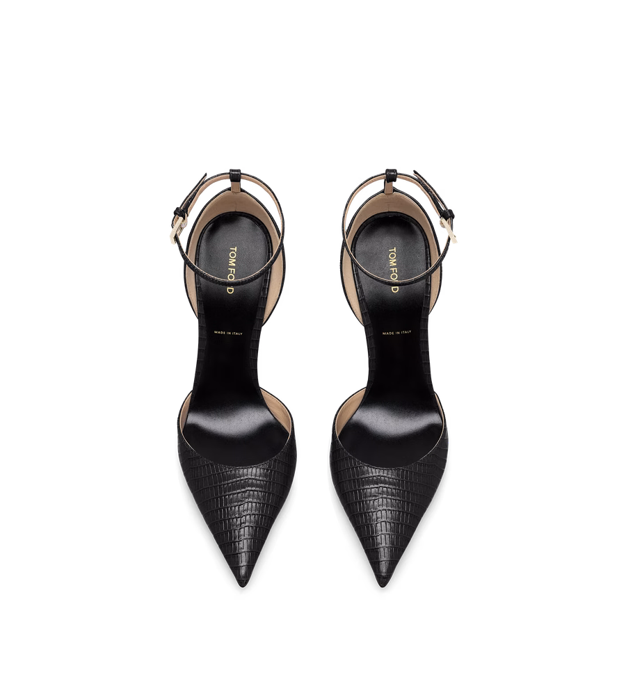 TEJUS-EFFECT PRINTED LEATHER VERTIGO ANKLE STRAP PUMP