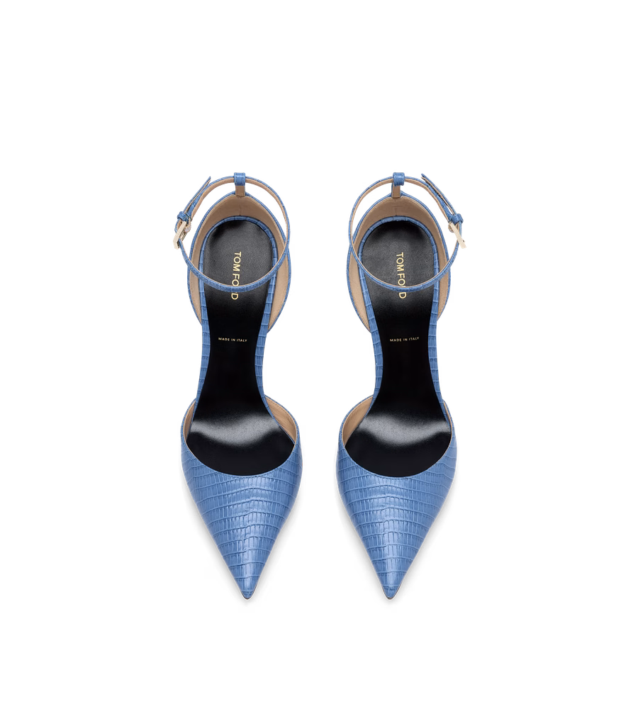 TEJUS-EFFECT PRINTED LEATHER VERTIGO ANKLE STRAP PUMP