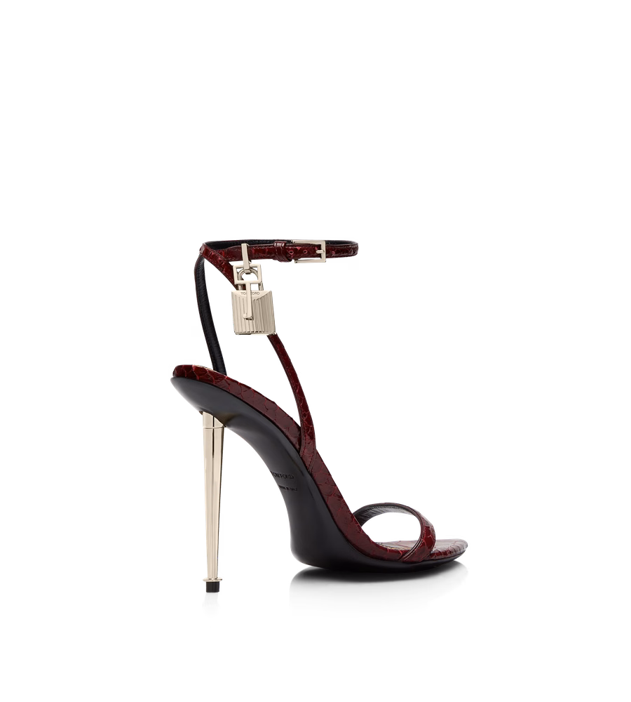 SEMI SHINY PRINTED PYTHON PADLOCK POINTY NAKED SANDAL