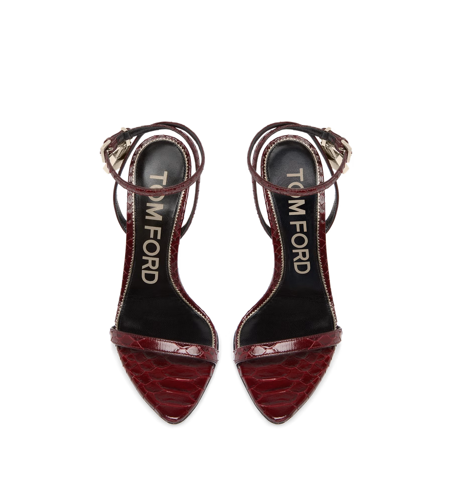 SEMI SHINY PRINTED PYTHON PADLOCK POINTY NAKED SANDAL