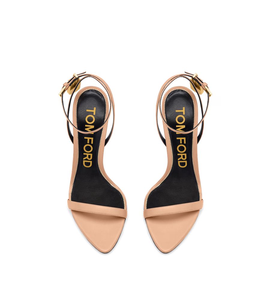SHINY LEATHER PADLOCK POINTY NAKED SANDAL