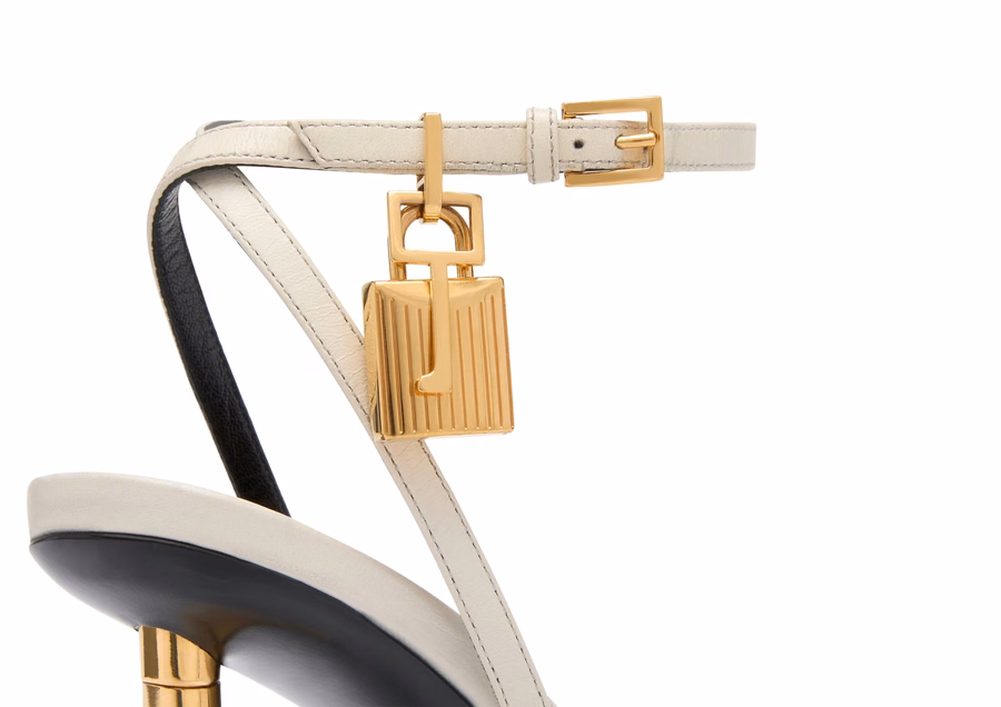 SHINY LEATHER PADLOCK POINTY NAKED SANDAL