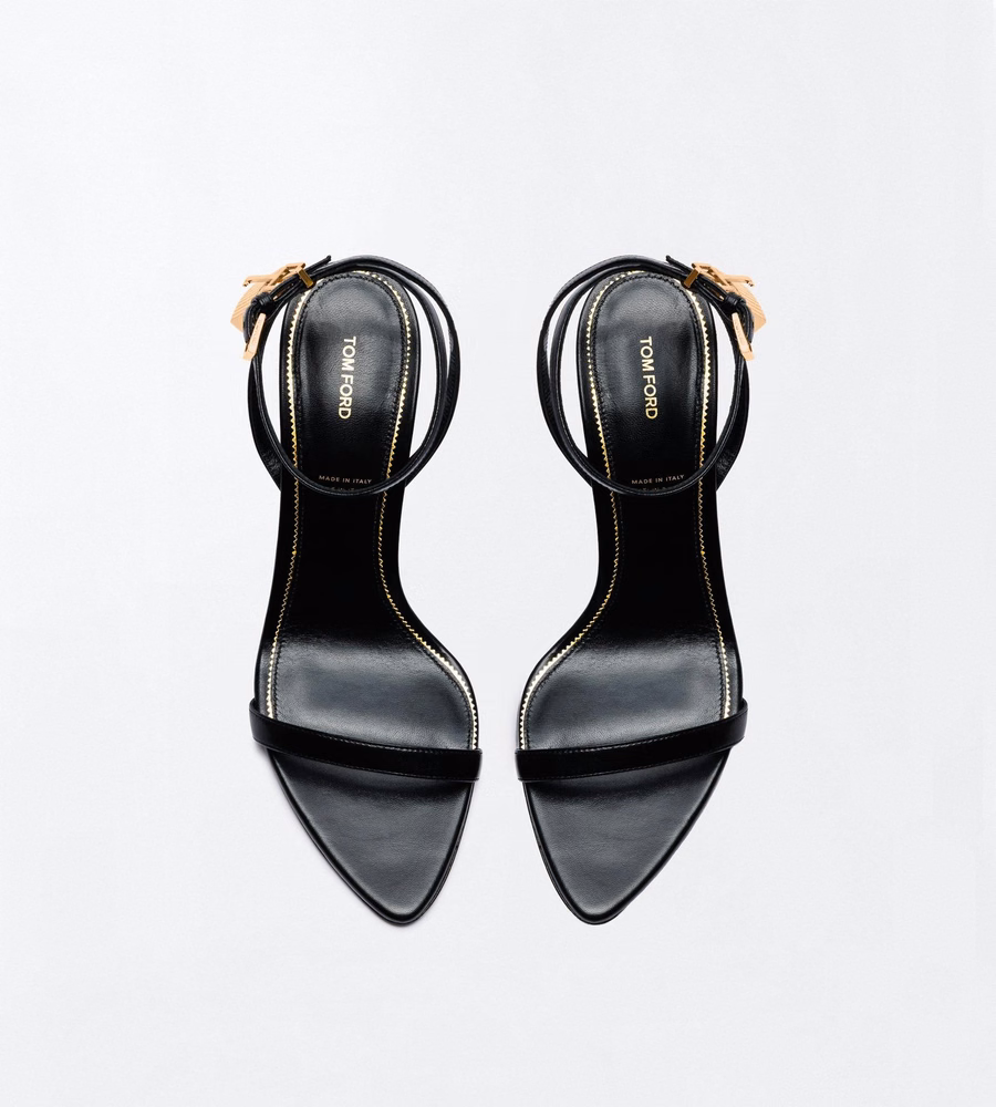 SHINY LEATHER PADLOCK POINTY NAKED SANDAL